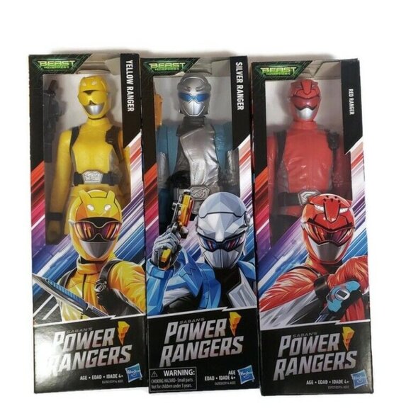 Sabans Power Rangers Beast Morphers Silver Red and Yellow Ranger Action Figures - Picture 1 of 5